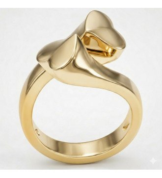 Chevalier Silver Women's Ring with Two Hearts in Yellow Gold