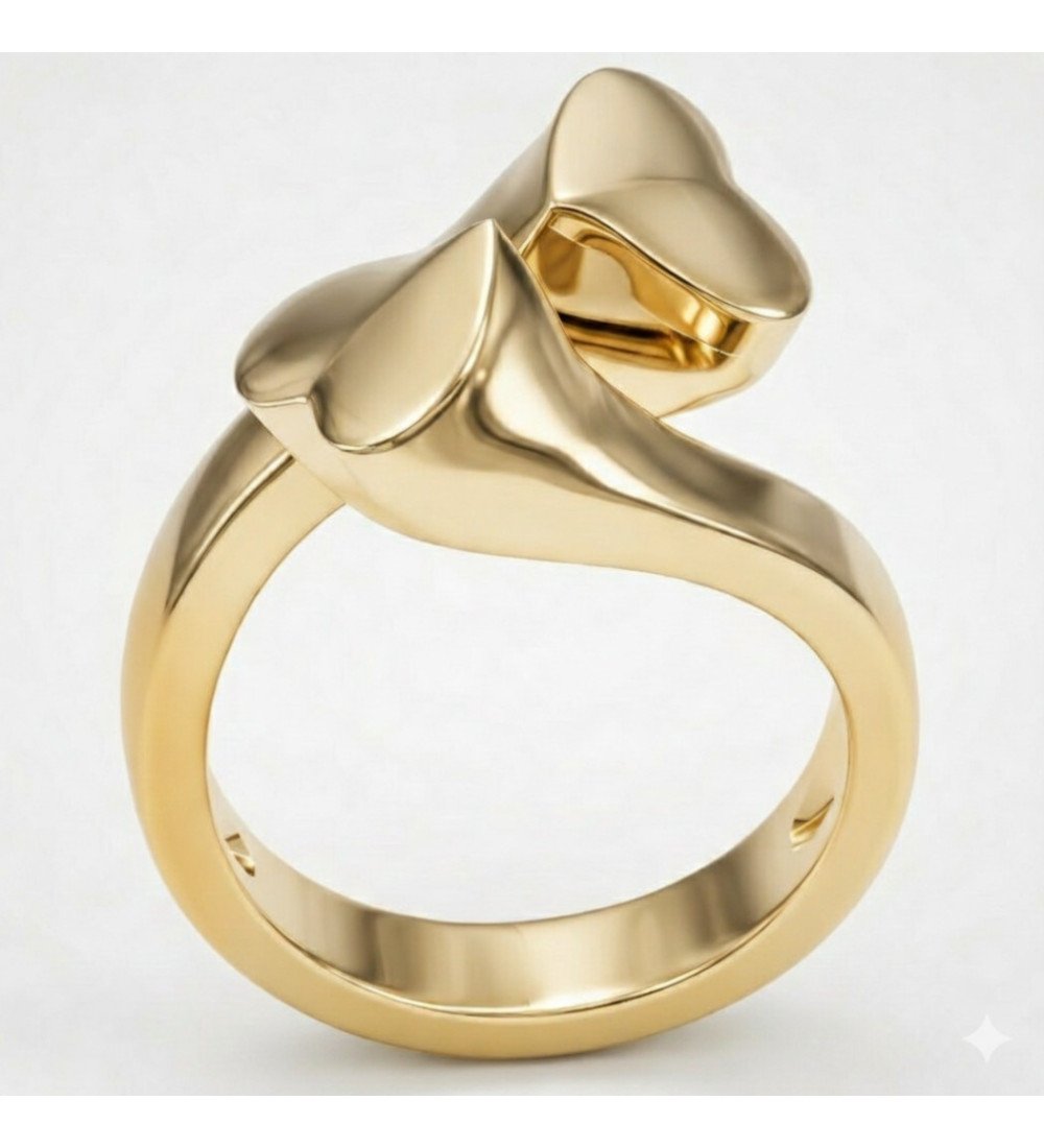 Anello femminile Chevalier d'argento con due cuori in oro