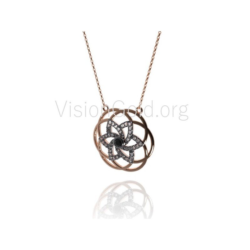VisionGold.org® Sterling Silver Rosette Pendant Necklace, Anniversary Gift, Gifts For Her