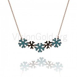 Visiongold.Org® Χριστουγεννιάτικο Κολιέ Δώρο Νιφάδες Χιονιού |Χειροποίητο Κολιέ