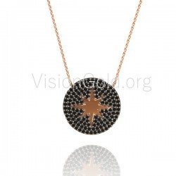 Κολιέ Αστέρι,Ασημένιο Κολιέ Με Αστέρι 925 Και Λευκές Ζιργκόν Πέτρες,Κολιέ Με Σχέδιο Αστέρι