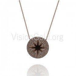 Κολιέ Αστέρι,Ασημένιο Κολιέ Με Αστέρι 925 Και Λευκές Ζιργκόν Πέτρες,Κολιέ Με Σχέδιο Αστέρι