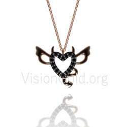 Collar De Diablo De Corazón De Plata, Collar De Corazón De Diablo, Collar De Corazón, Collar De Corazón De Amor De Diablo