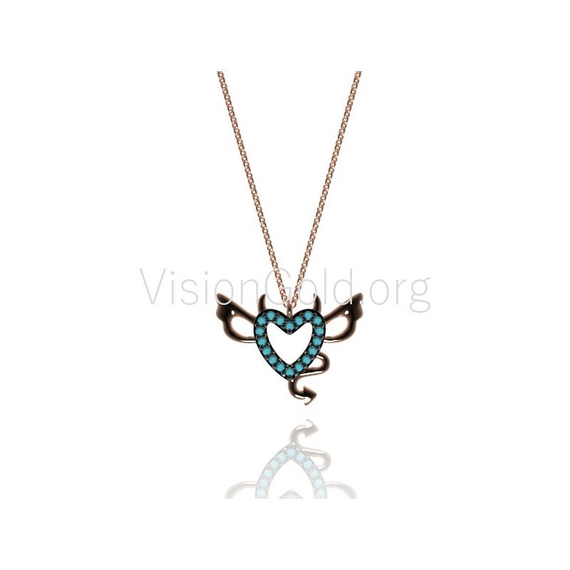 Silver Heart Devil Necklace,Devil Heart Necklace, Heart Necklace, Devil Love Heart Necklace With Horns
