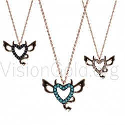 Collar De Diablo De Corazón De Plata, Collar De Corazón De Diablo, Collar De Corazón, Collar De Corazón De Amor De Diablo