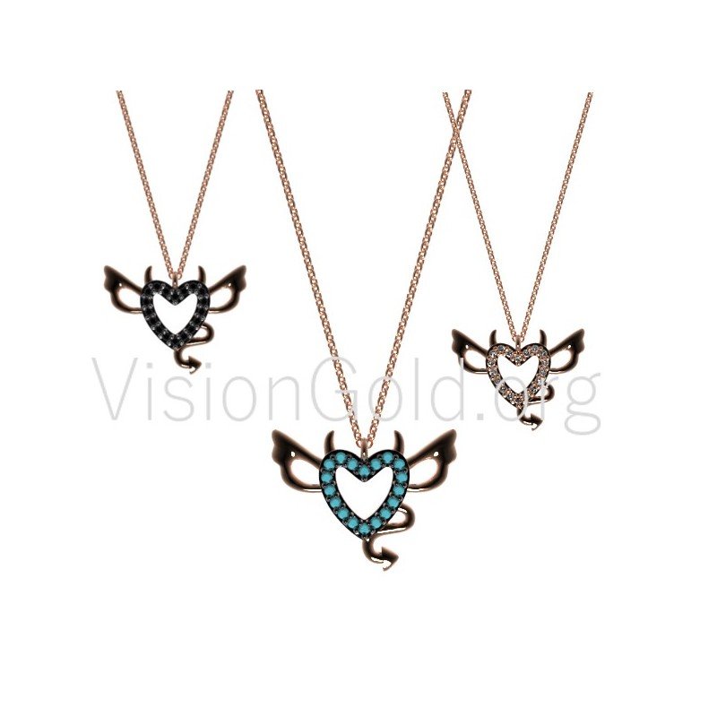 Collar De Diablo De Corazón De Plata, Collar De Corazón De Diablo, Collar De Corazón, Collar De Corazón De Amor De Diablo