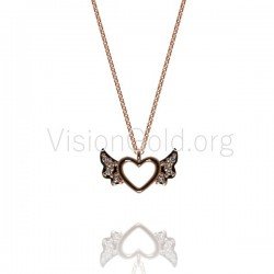 Ασημένιο Κολιέ Καρδιά,Κολιέ Καρδιά Με Φτερά,Κολιε Καρδια Ασημι,Γυναικείο Κολιέ Καρδιά Με Ζιργκόν