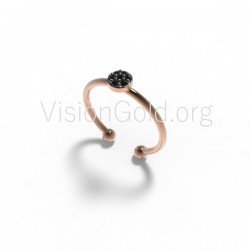 Gold or Silver Ring with Black Cubic Zirconia Ring, Black