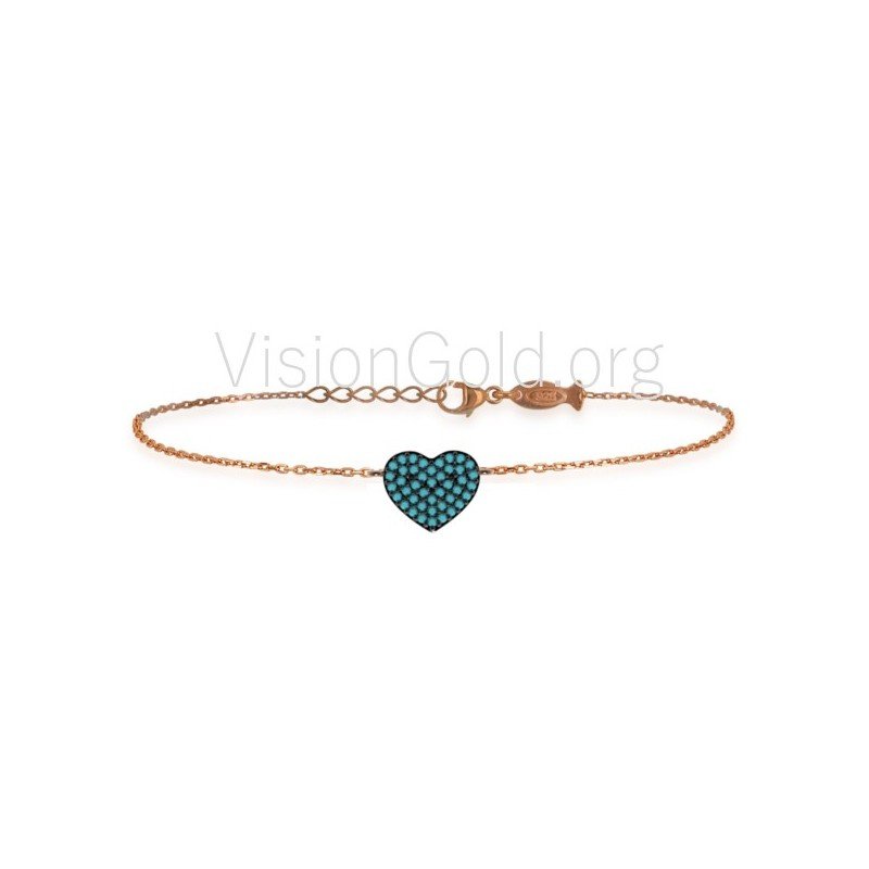 Minimalist Heart Bracelet♥Silver Bracelet Gold Plated♥Heart Bracelet Zircon Stones♥Heart Romantic Bracelet♥Gift For Her 0010