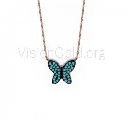 Dainty Butterfly Necklace, Enamel Pendant,Solid Gold, Gift for Her, Valentine's Day 0011