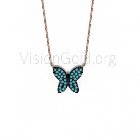 Dainty Butterfly Necklace, Enamel Pendant,Solid Gold, Gift for Her, Valentine's Day 0011