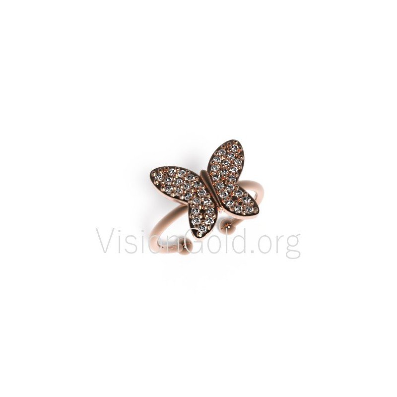 Rose Gold Silver Ring - Silver Butterfly Ring - Rose Gold Ring