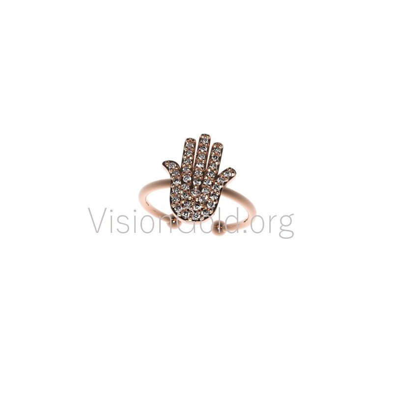 Hamsa Ring, Sterling Silver,Hand of Fatima Ring, Dainty Midi