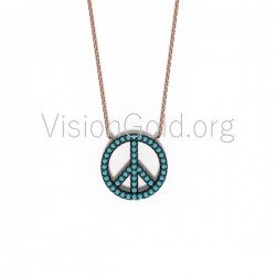 Peace Ring, Silver Love and PeacePeace Necklace, Peace Symbol Gold Necklace, Zircon Peace Necklace, Peace Sign 0015