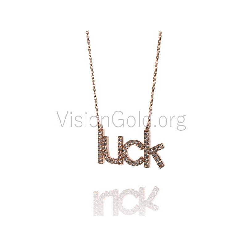 Sterling Silver Good luck Word Charm,Gold Plated Luck Word Pendant,CZ Pave Good Luck Charm,Silver Luck Charm