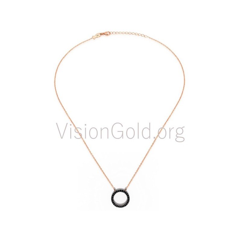 Circle Diamond Pendant Necklace, Solid Gold Necklace, Round Necklace,Eternity Necklace