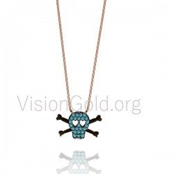 Sterling Silver Skull and Crossbones Charm Necklace, Silver Skull and Crossbones Pendant Necklace