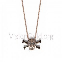 Sterling Silver Skull and Crossbones Charm Necklace, Silver Skull and Crossbones Pendant Necklace