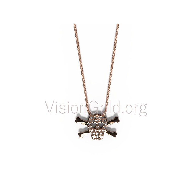 Sterling Silver Skull and Crossbones Charm Necklace, Silver Skull and Crossbones Pendant Necklace