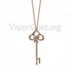 Sterling Silver Pavé Crystal Vintage Key Pendant Gold Plating Necklace Women Light Luxury Temperament Dress Jewelry 0031