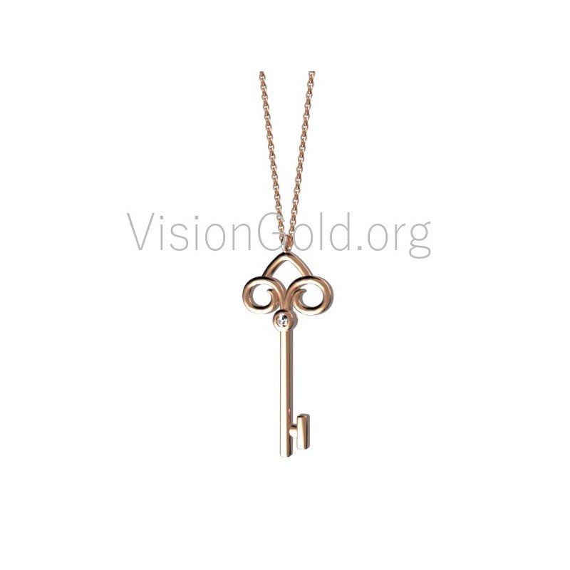 Gold Key Necklace, Key Necklace, Silver Key Necklace, Love Heart Key Necklaces, Key Pendant Necklace