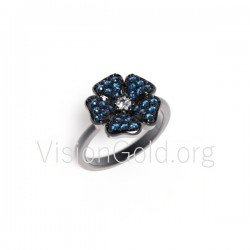 Δαχτυλίδι λουλούδι με ζαφείρια και διαμάντια 0317