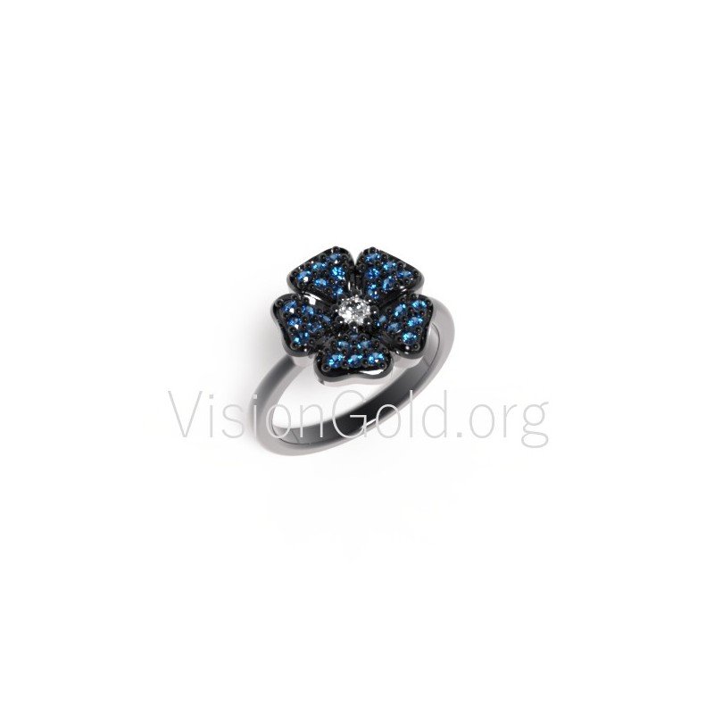 Anillo flor con zafiros y diamantes 0317