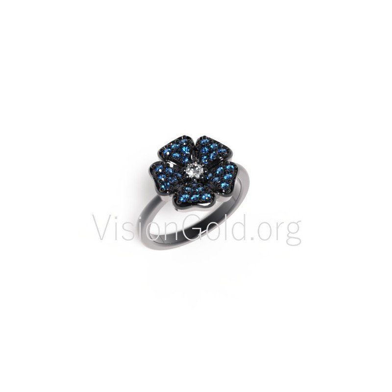 Цветочное кольцо с сапфирами и бриллиантами 0317