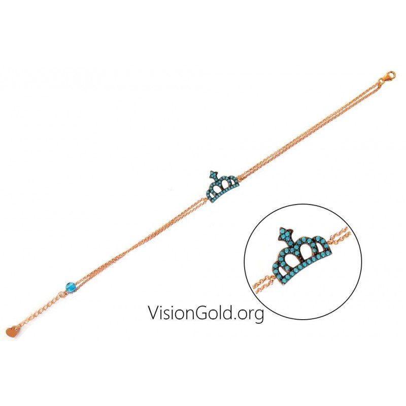 Visiongold.Org® Pulsera de corona de oro para mujer|Pulsera de corona de oro rosa