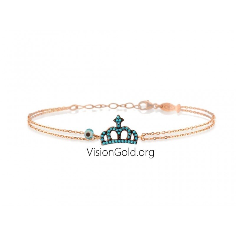 Visiongold.Org® Женский браслет с золотой короной|Браслет с короной из розового золота