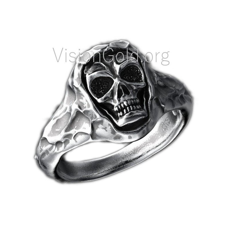 Мужское кольцо с черепом Sterling - Кольцо для мотоциклистов -