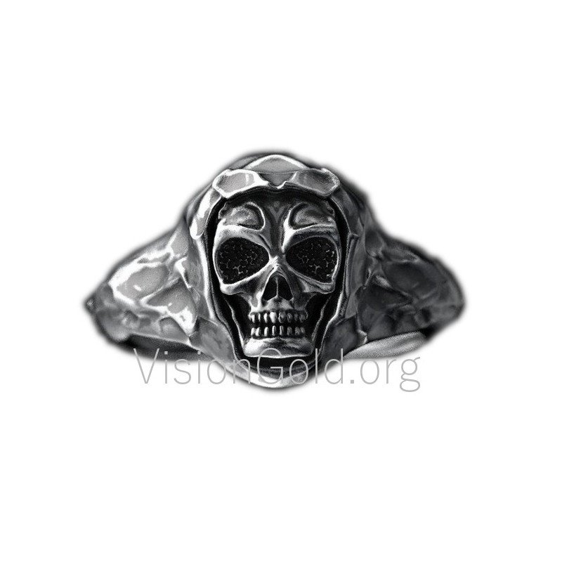 Мужское кольцо с черепом Sterling - Кольцо для мотоциклистов -