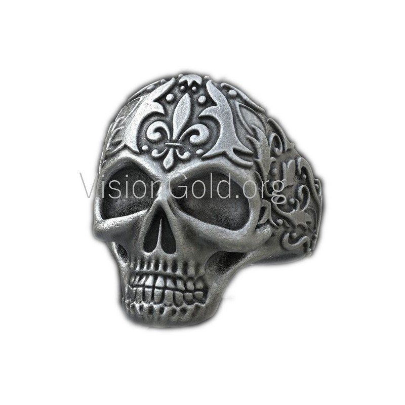 Художественное серебряное мужское мужское кольцо с черепом с