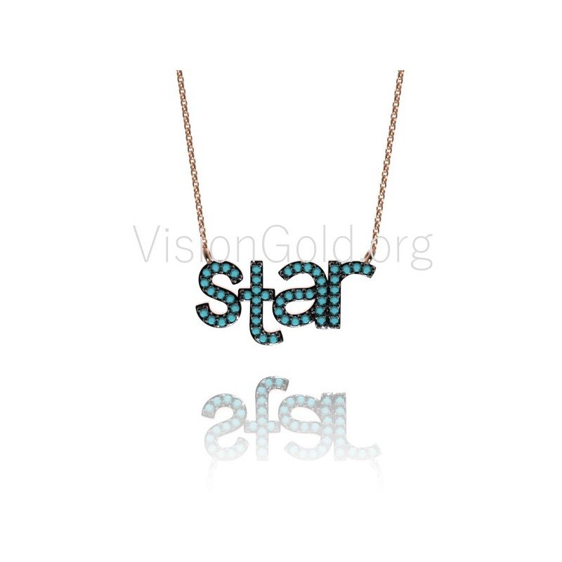 Filled Star Word Necklace, Star Word Pendant