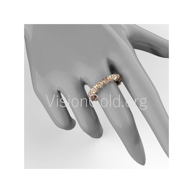 14k Gold Fashion Multiple Heart Ring Silver For Women Wide Band