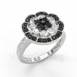 Rosette Ring in Rose Gold, Sterling Silver, Simulated Diamonds