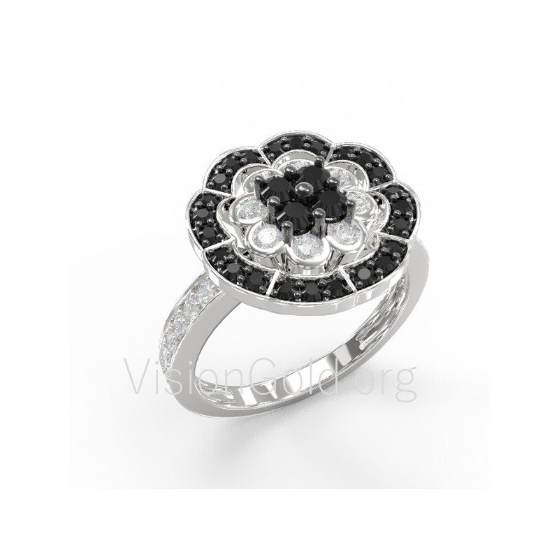 Rosette Ring in Rose Gold, Sterling Silver, Simulated Diamonds