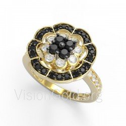 Rosette Ring in Rose Gold, Sterling Silver, Simulated Diamonds