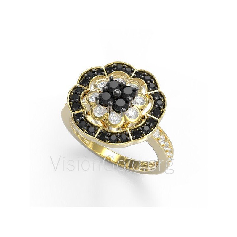 Rosette Ring in Rose Gold, Sterling Silver, Simulated Diamonds