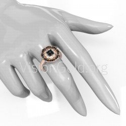 Rosette Ring in Rose Gold, Sterling Silver, Simulated Diamonds
