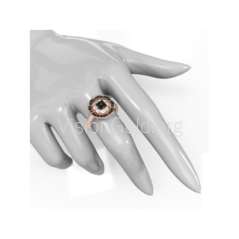 Rosette Ring in Rose Gold, Sterling Silver, Simulated Diamonds