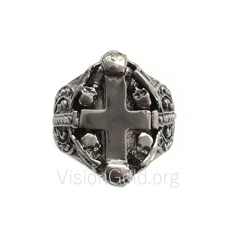 Кольцо с готическим крестом, кольцо с байкерским крестом