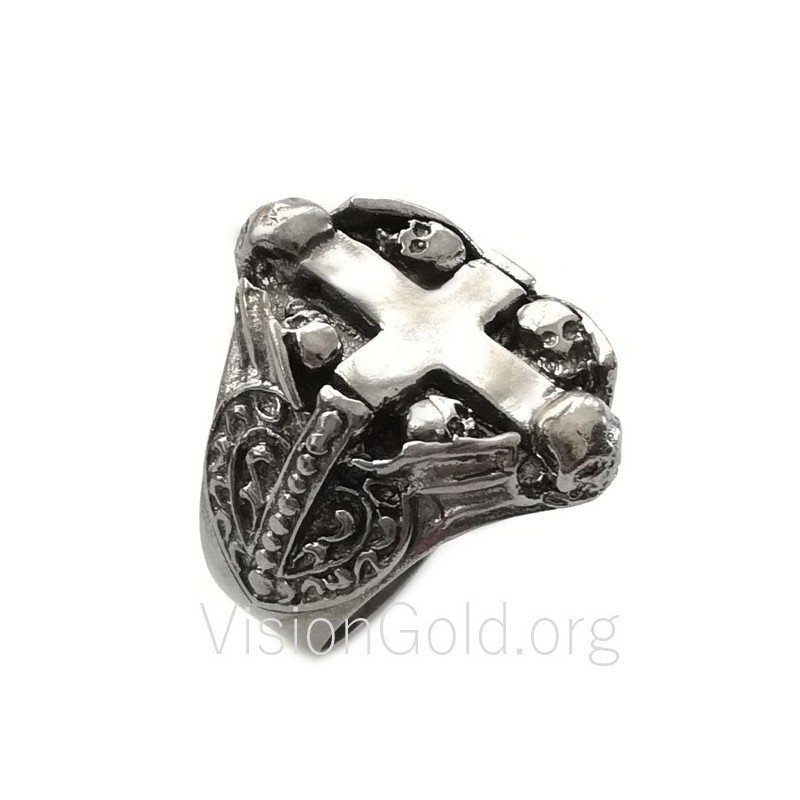 Gothic Sterling Silber Kreuz Totenkopf Ring 0043