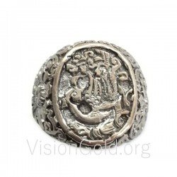Phoenix Engraved Signet Silver Men's Ring 0044