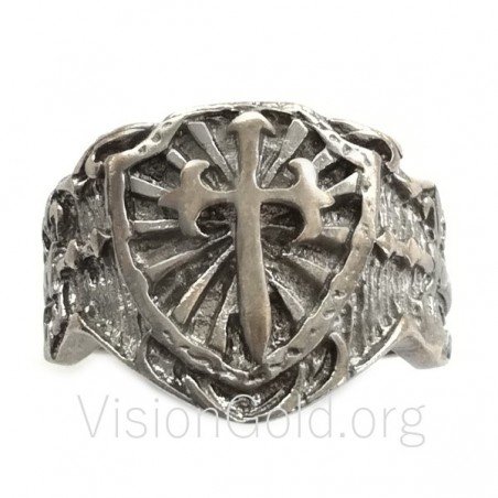 Рыцарский перстень , Серебряное кольцо с щитом и мечом, Серебряное кольцо с мечом, Уникальное мужское перстень-печатка 0045