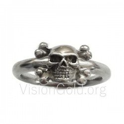 Мужское кольцо-печатка из стерлингового серебра с черепом ручной работы, Кольцо-печатка в готическом стиле с черепом 0047