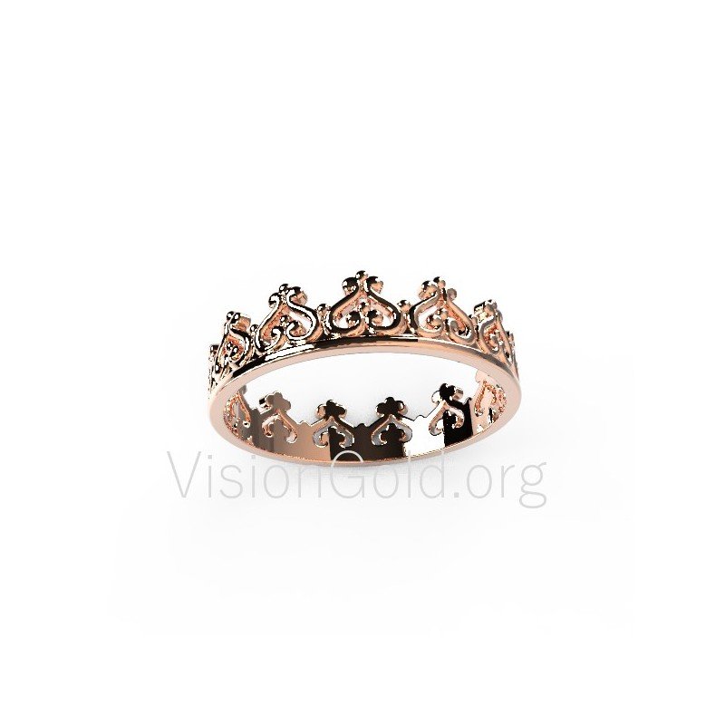 Solid Gold Crown Ring. Wedding Band. Engagement Ring, Princess