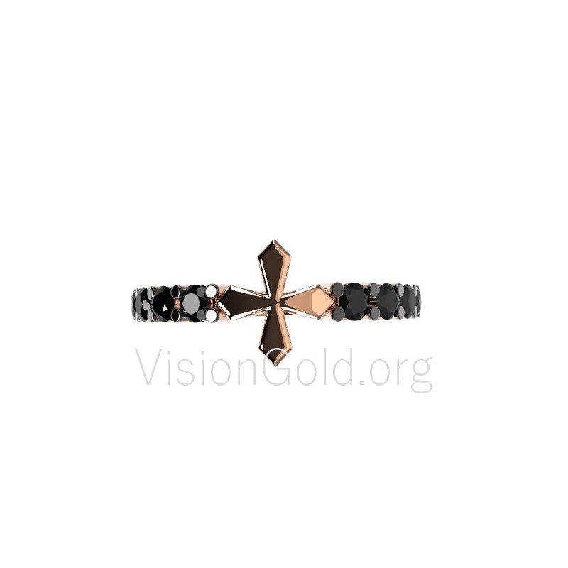 Solid Gold Cross Ring, Diamond Cross Ring, Crucifix Ring