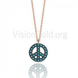 VisionGold.org® Peace and Love Necklace, Sterling Silver, Pendant Sign Love and Peace, Peace Necklace, Boho Necklace  0076
