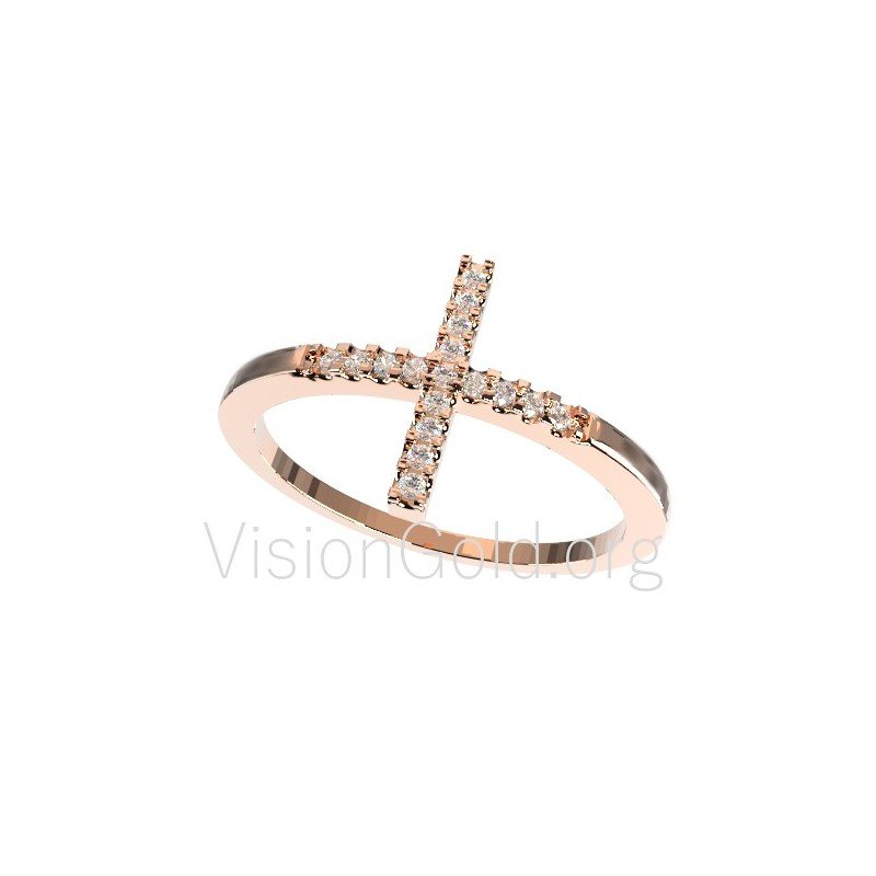 Diamond Gold Cross Ring 0079